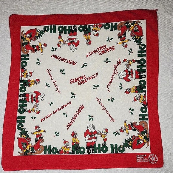 Vintage Christmas Bandana Hankie Lot of 3 USA Made Square 21" Santa Claus - Picture 1 of 12